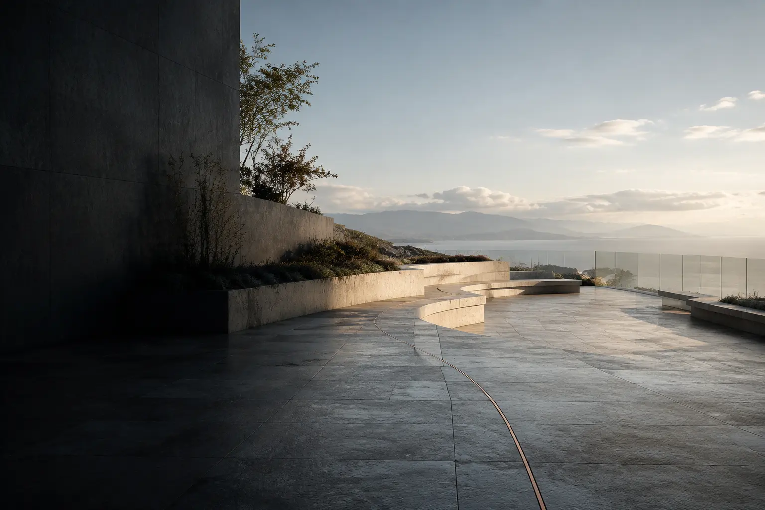A quiet asymmetrical composition suggesting an opening for a considered conversation.